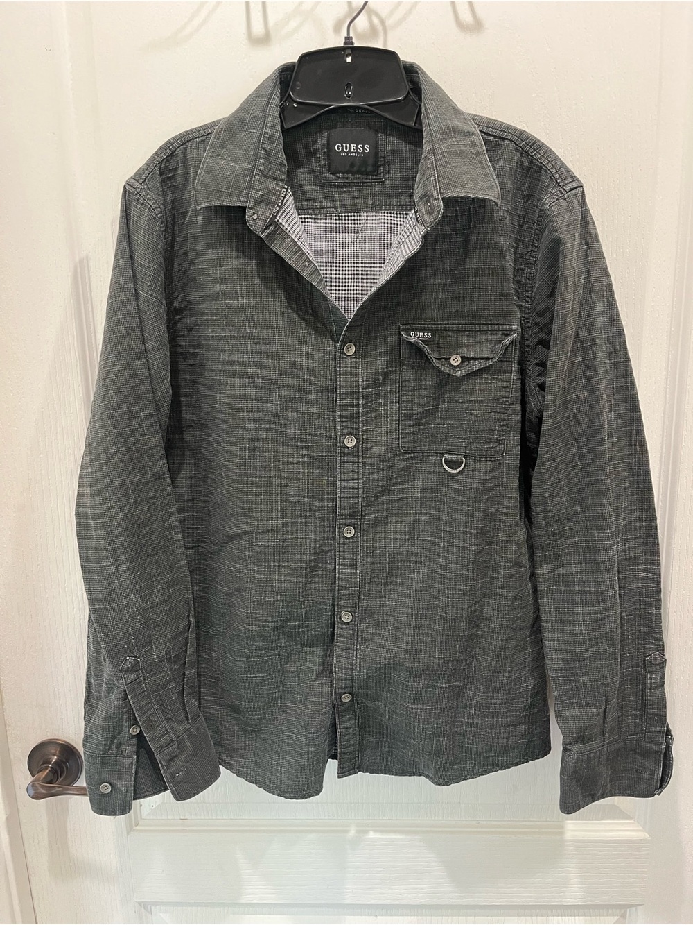 GUESS Men’s Charcoal Button-Up Shirt Large slim fit